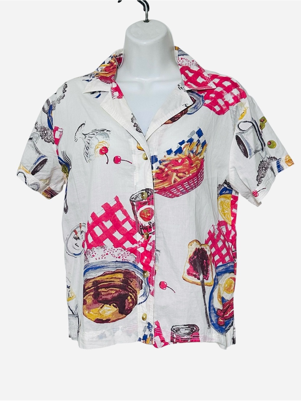 BDG Urban Outfitters Breakfast Picnic Print Button Down Shirt XS Retro Hipster